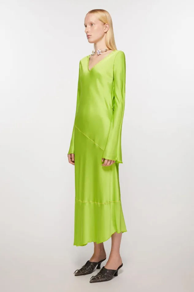 Women Satin Long Dress Bright Green Acne Studios Dresses