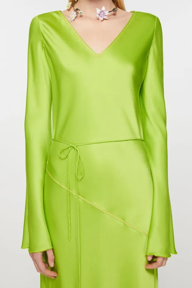 Women Satin Long Dress Bright Green Acne Studios Dresses