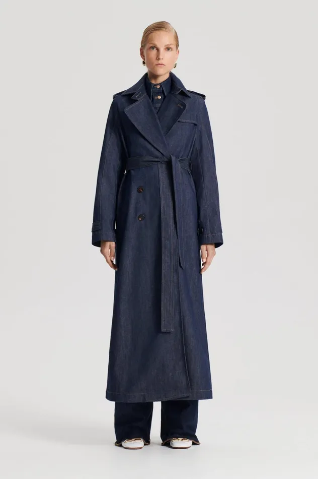 Women Scanlan Theodore Coats DENIM TRENCH Indigos Women Scanlan Theodore Coats DENIM TRENCH Indigos