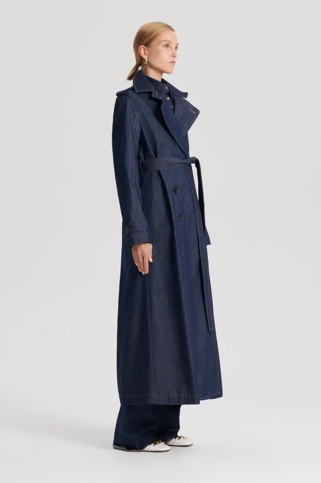 Women Scanlan Theodore Coats DENIM TRENCH Indigos Women Scanlan Theodore Coats DENIM TRENCH Indigos