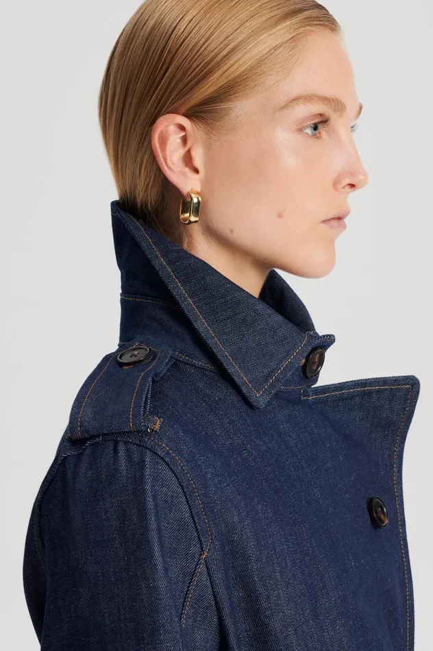 Women Scanlan Theodore Coats DENIM TRENCH Indigos Women Scanlan Theodore Coats DENIM TRENCH Indigos