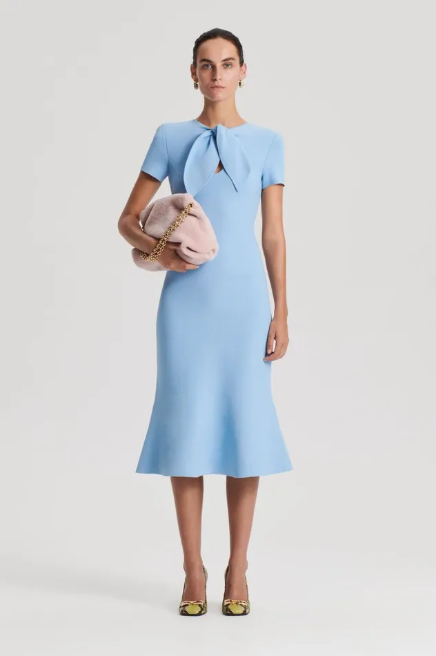 Women Scanlan Theodore Dresses CREPE KNIT CRAVAT DRESS Riviera