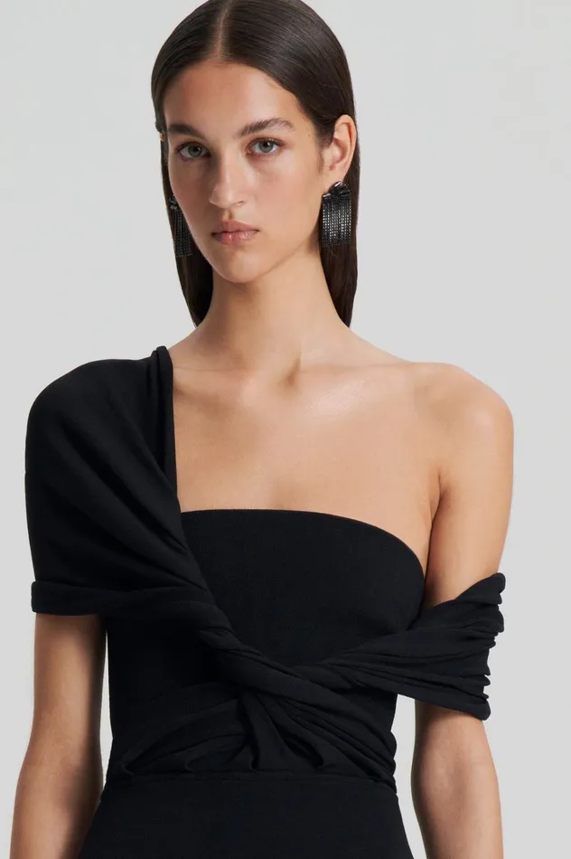 Women Scanlan Theodore Dresses CREPE KNIT DRAPE SHOULDER DRESS Black