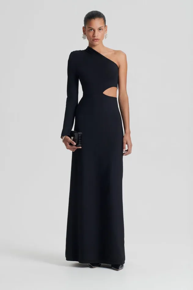 Women Scanlan Theodore Dresses CREPE KNIT ONE SHOULDER GOWN Black