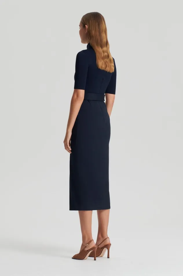 Women Scanlan Theodore Dresses CREPE KNIT PENCIL COTTON DRESS Navy Women Scanlan Theodore Dresses CREPE KNIT PENCIL COTTON DRESS Navy