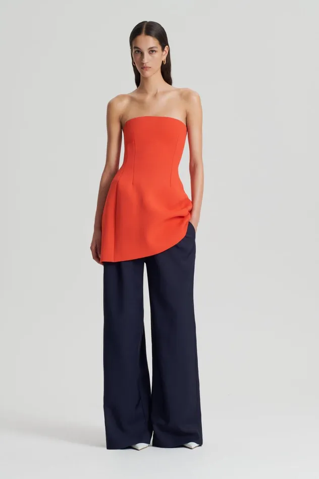 Women Scanlan Theodore Dresses CREPE KNIT PEPLUM STRAPLESS DRESS Crayon Women Scanlan Theodore Dresses CREPE KNIT PEPLUM STRAPLESS DRESS Crayon