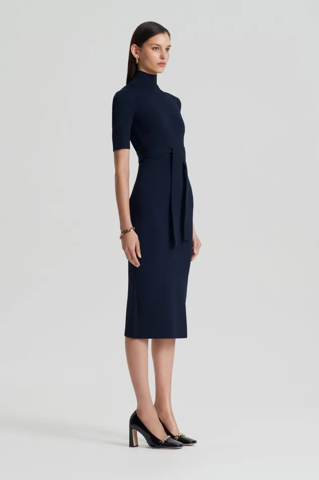 Women Scanlan Theodore Dresses CREPE KNIT SHORT SLEEVE POLO DRESS Navy Women Scanlan Theodore Dresses CREPE KNIT SHORT SLEEVE POLO DRESS Navy