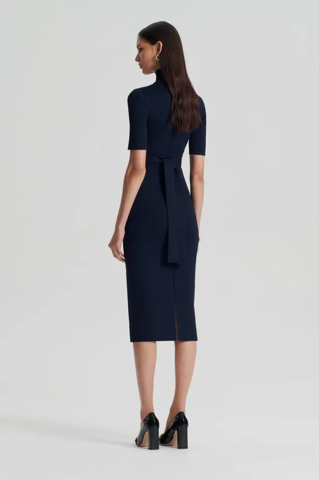Women Scanlan Theodore Dresses CREPE KNIT SHORT SLEEVE POLO DRESS Navy Women Scanlan Theodore Dresses CREPE KNIT SHORT SLEEVE POLO DRESS Navy