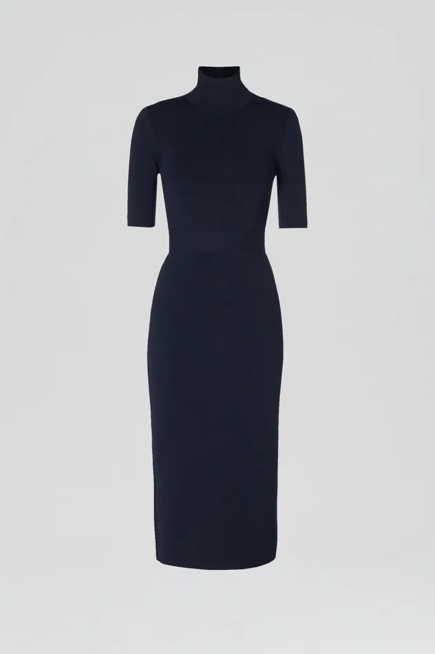 Women Scanlan Theodore Dresses CREPE KNIT SHORT SLEEVE POLO DRESS Navy Women Scanlan Theodore Dresses CREPE KNIT SHORT SLEEVE POLO DRESS Navy