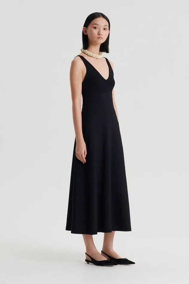 Women Scanlan Theodore Dresses CREPE KNIT V NECK DRESS Black Women Scanlan Theodore Dresses CREPE KNIT V NECK DRESS Black