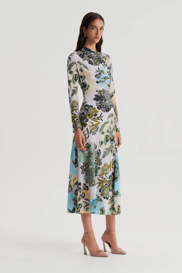 Women Scanlan Theodore Dresses SILK PRINT GATHER DRESS Palegrey Women Scanlan Theodore Dresses SILK PRINT GATHER DRESS Palegrey
