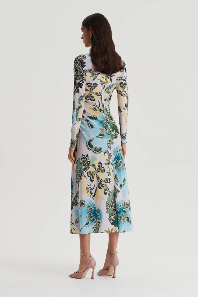 Women Scanlan Theodore Dresses SILK PRINT GATHER DRESS Palegrey Women Scanlan Theodore Dresses SILK PRINT GATHER DRESS Palegrey