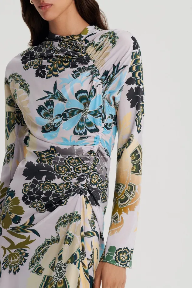 Women Scanlan Theodore Dresses SILK PRINT GATHER DRESS Palegrey Women Scanlan Theodore Dresses SILK PRINT GATHER DRESS Palegrey