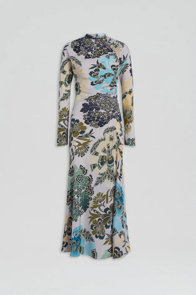 Women Scanlan Theodore Dresses SILK PRINT GATHER DRESS Palegrey Women Scanlan Theodore Dresses SILK PRINT GATHER DRESS Palegrey