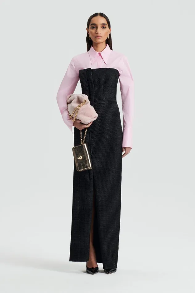 Women Scanlan Theodore Dresses TINSEL GINGHAM GOWN Black