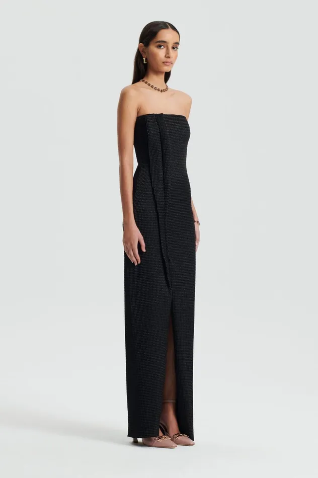 Women Scanlan Theodore Dresses TINSEL GINGHAM GOWN Black Women Scanlan Theodore Dresses TINSEL GINGHAM GOWN Black