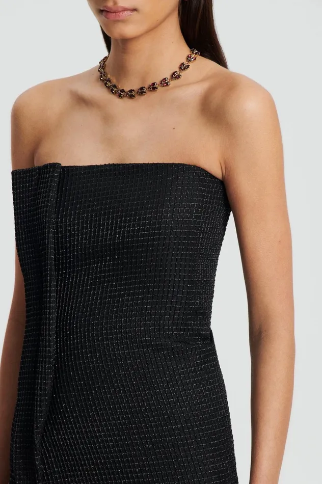 Women Scanlan Theodore Dresses TINSEL GINGHAM GOWN Black Women Scanlan Theodore Dresses TINSEL GINGHAM GOWN Black