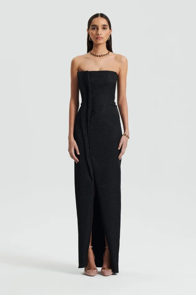 Women Scanlan Theodore Dresses TINSEL GINGHAM GOWN Black Women Scanlan Theodore Dresses TINSEL GINGHAM GOWN Black