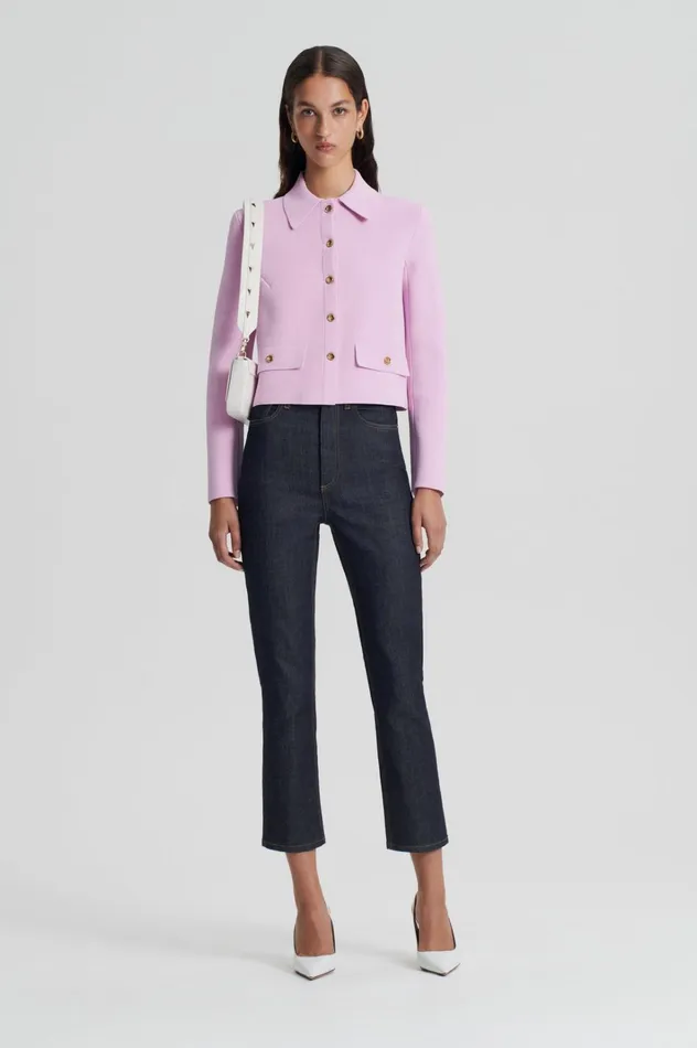 Women Scanlan Theodore Jackets CREPE KNIT BUTTON JACKET Mauve
