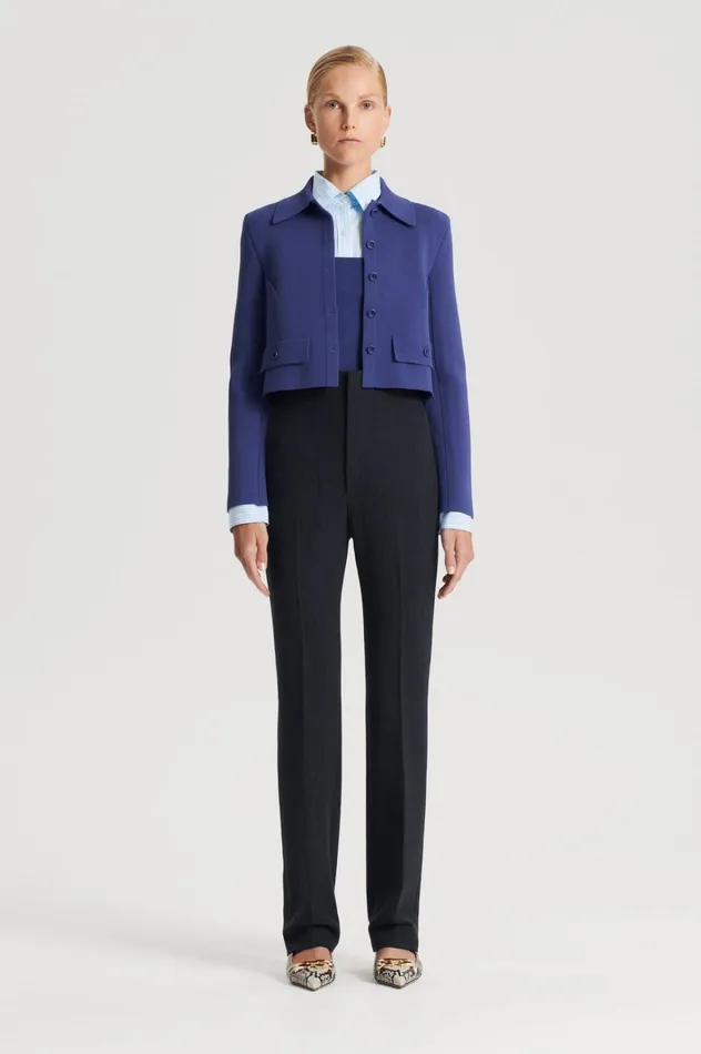Women Scanlan Theodore Jackets CREPE KNIT CROP BUTTON JACKET Royal