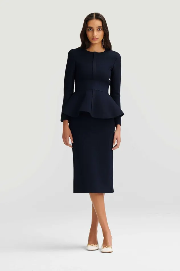 Women Scanlan Theodore Jackets CREPE KNIT RUFFLE JACKET Navy