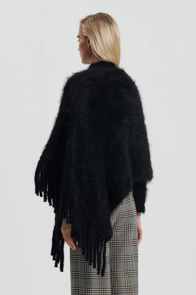 Women Scanlan Theodore Knitwear BRUSHED FRINGED CAPE Black Women Scanlan Theodore Knitwear BRUSHED FRINGED CAPE Black
