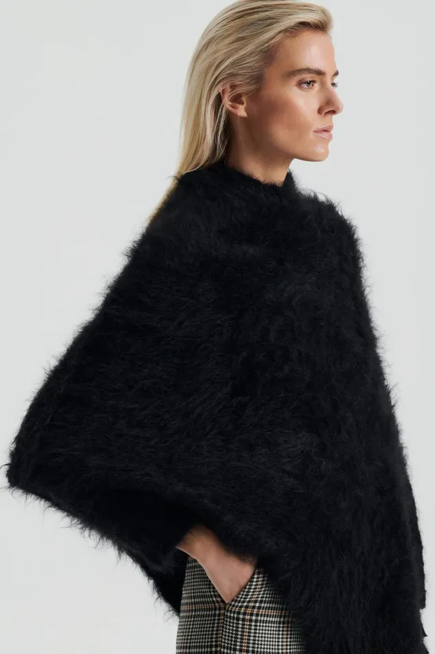 Women Scanlan Theodore Knitwear BRUSHED FRINGED CAPE Black Women Scanlan Theodore Knitwear BRUSHED FRINGED CAPE Black
