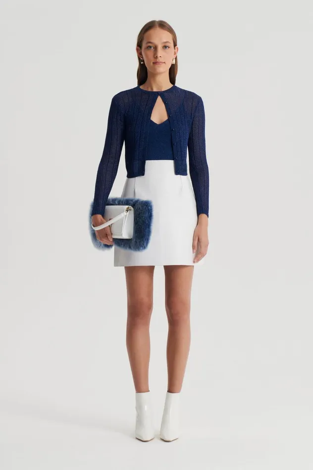 Women Scanlan Theodore Knitwear METALLIC KNIT CROP CARDIGAN Navy