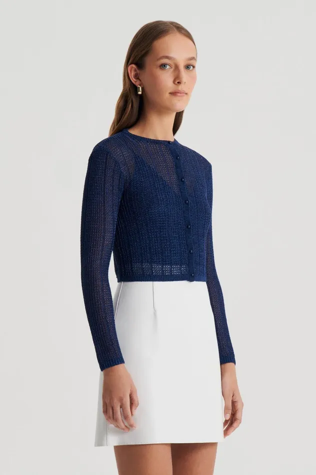 Women Scanlan Theodore Knitwear METALLIC KNIT CROP CARDIGAN Navy Women Scanlan Theodore Knitwear METALLIC KNIT CROP CARDIGAN Navy