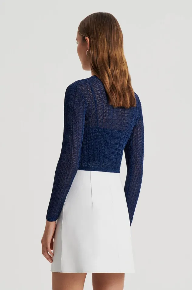 Women Scanlan Theodore Knitwear METALLIC KNIT CROP CARDIGAN Navy Women Scanlan Theodore Knitwear METALLIC KNIT CROP CARDIGAN Navy