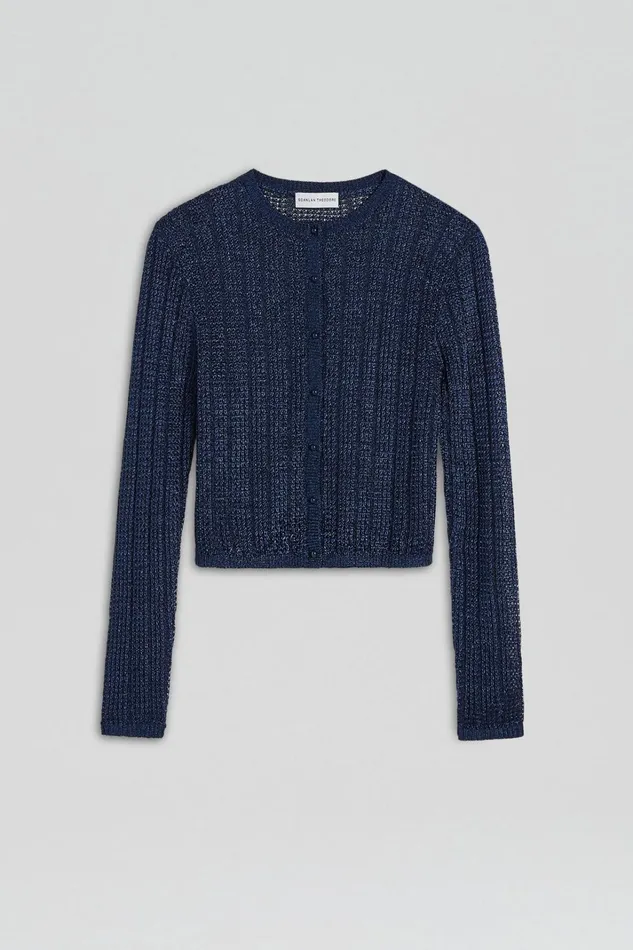 Women Scanlan Theodore Knitwear METALLIC KNIT CROP CARDIGAN Navy Women Scanlan Theodore Knitwear METALLIC KNIT CROP CARDIGAN Navy