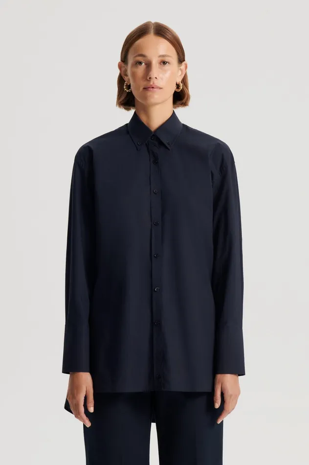 Women Scanlan Theodore Shirts PARACHUTE COTTON SHIRT Navy Women Scanlan Theodore Shirts PARACHUTE COTTON SHIRT Navy