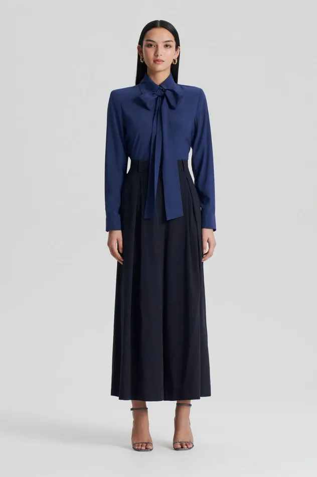 Women Scanlan Theodore Shirts SILK SHOULDER PAD SHIRT Royal