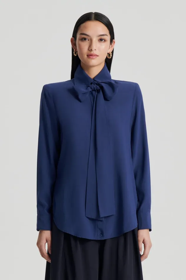 Women Scanlan Theodore Shirts SILK SHOULDER PAD SHIRT Royal Women Scanlan Theodore Shirts SILK SHOULDER PAD SHIRT Royal