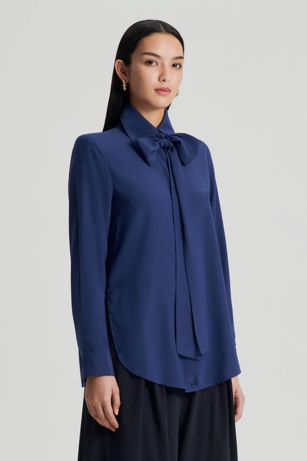 Women Scanlan Theodore Shirts SILK SHOULDER PAD SHIRT Royal Women Scanlan Theodore Shirts SILK SHOULDER PAD SHIRT Royal