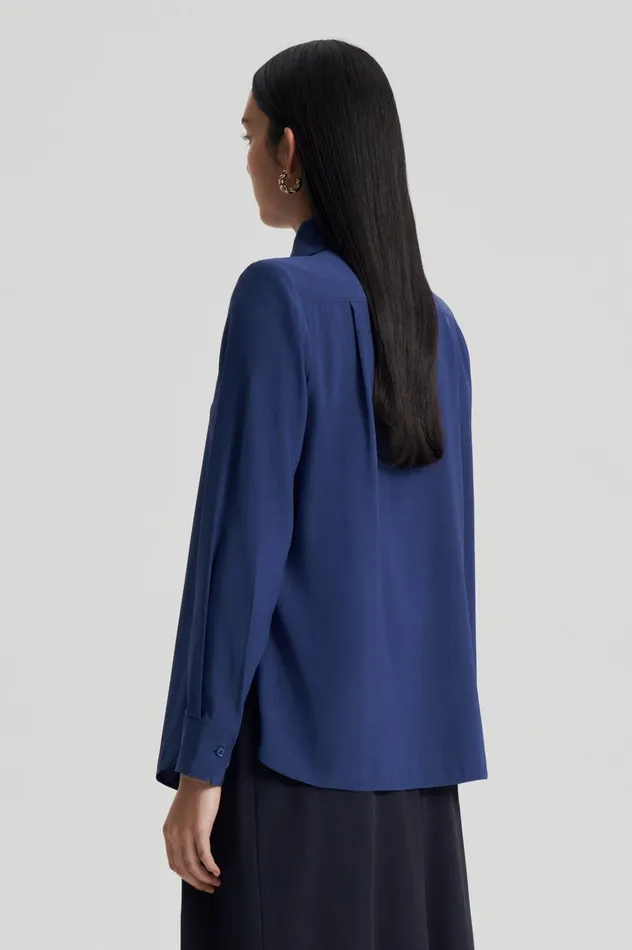 Women Scanlan Theodore Shirts SILK SHOULDER PAD SHIRT Royal Women Scanlan Theodore Shirts SILK SHOULDER PAD SHIRT Royal