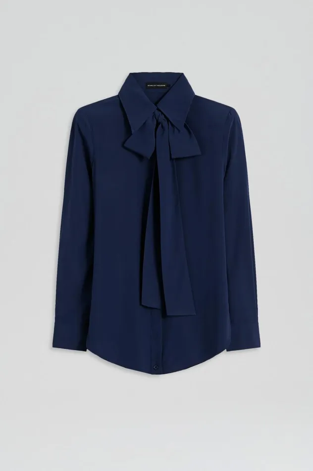 Women Scanlan Theodore Shirts SILK SHOULDER PAD SHIRT Royal Women Scanlan Theodore Shirts SILK SHOULDER PAD SHIRT Royal