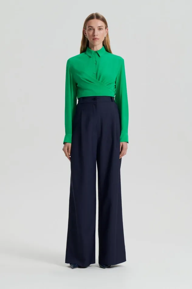 Women Scanlan Theodore Shirts SILK TIE FRONT SHIRT Emerald