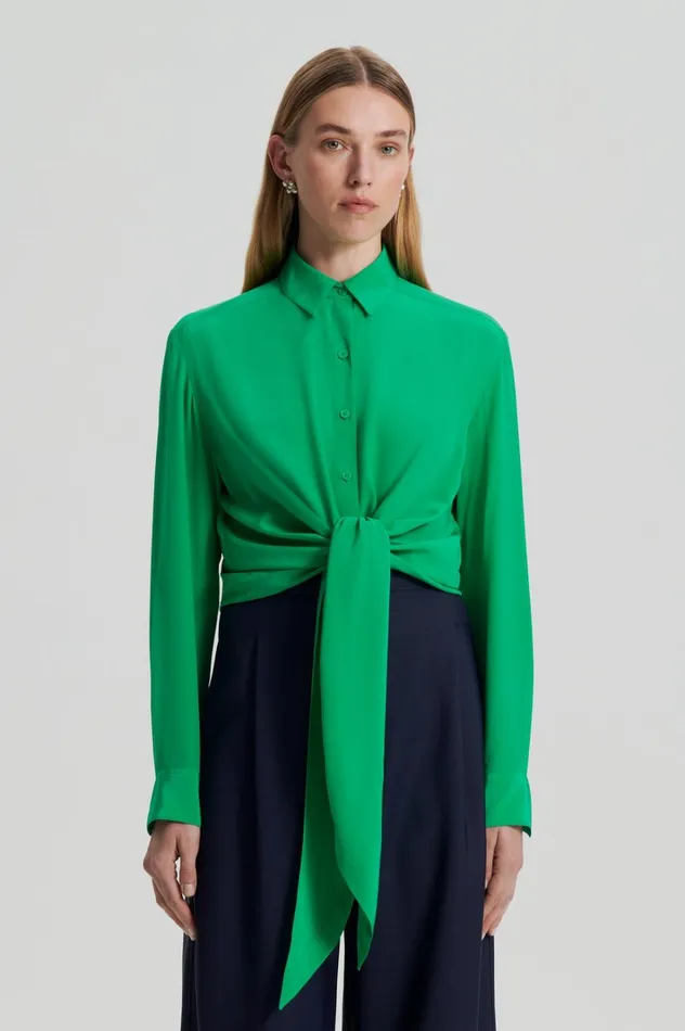 Women Scanlan Theodore Shirts SILK TIE FRONT SHIRT Emerald Women Scanlan Theodore Shirts SILK TIE FRONT SHIRT Emerald