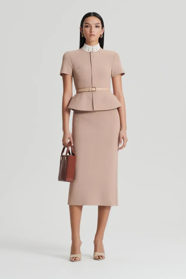 Women Scanlan Theodore Skirts CREPE KNIT PENCIL SKIRT MIDI Oat