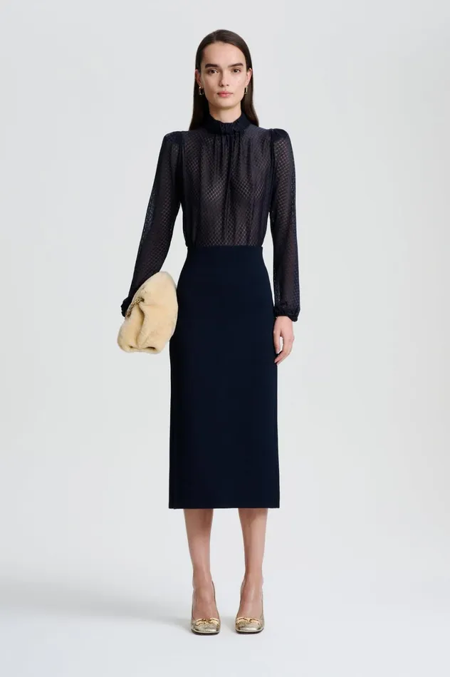 Women Scanlan Theodore Tops FRENCH LACE BLOUSE Navy