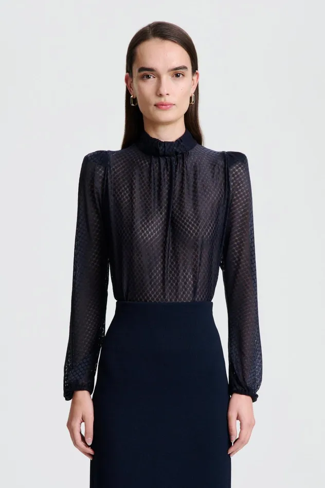 Women Scanlan Theodore Tops FRENCH LACE BLOUSE Navy Women Scanlan Theodore Tops FRENCH LACE BLOUSE Navy