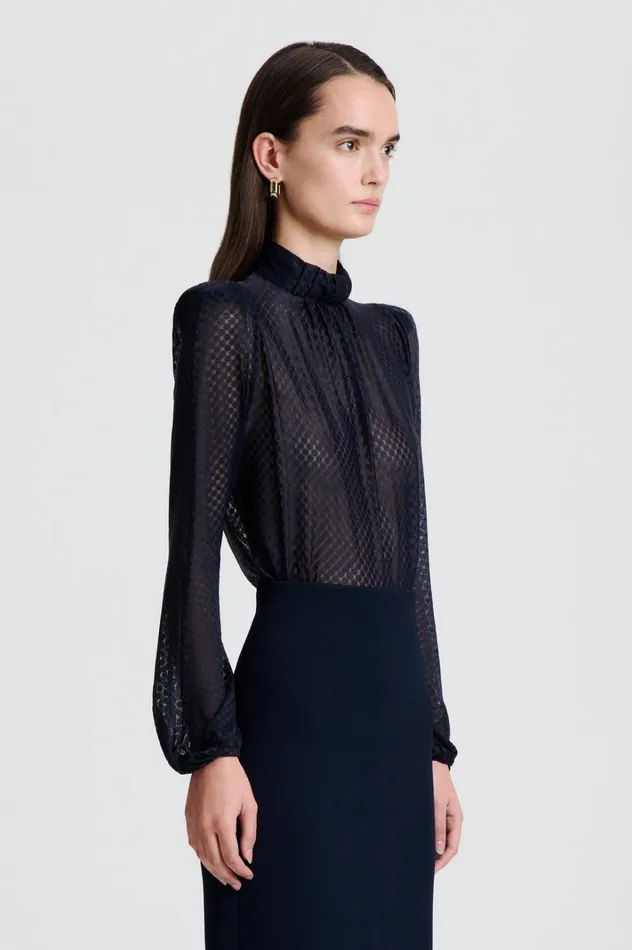 Women Scanlan Theodore Tops FRENCH LACE BLOUSE Navy Women Scanlan Theodore Tops FRENCH LACE BLOUSE Navy