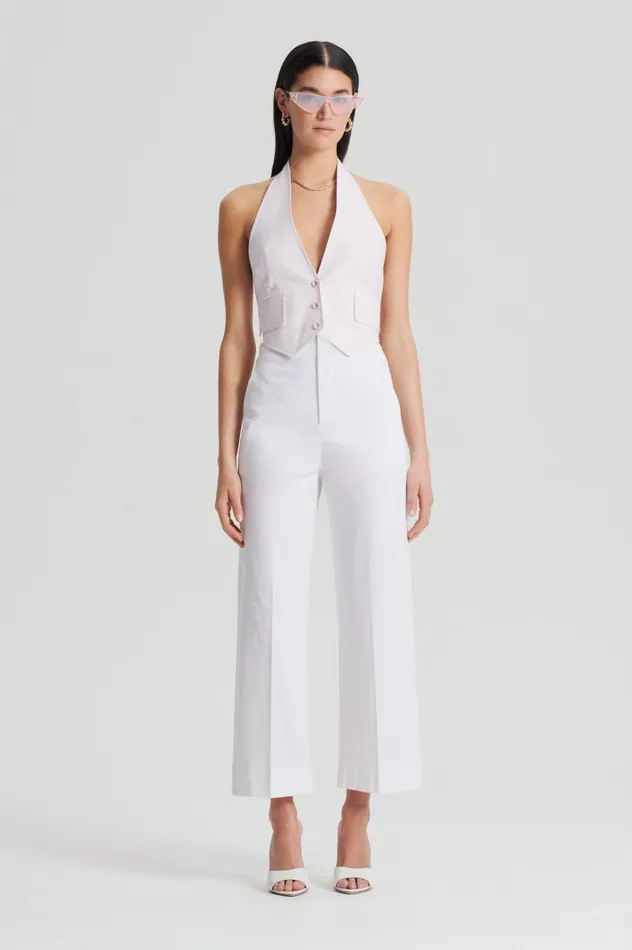 Women Scanlan Theodore Trousers SATEEN CROPPED WIDE LEG TROUSER White