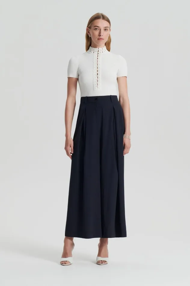 Women Scanlan Theodore Trousers SILK CROP TROUSER Navy