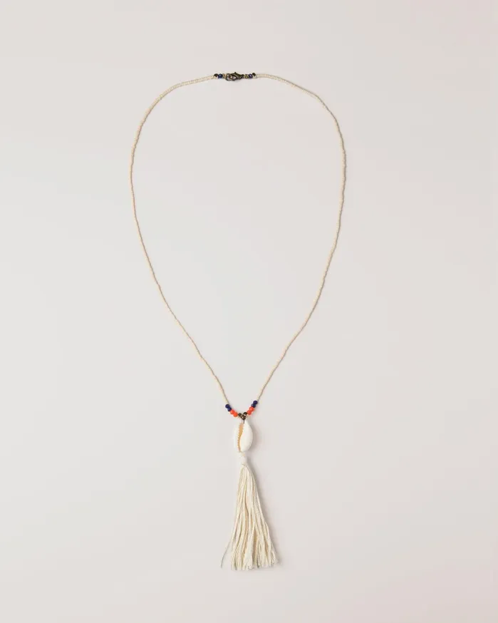 Women Shell Tassle Necklace Ecru YMC Jewellery
