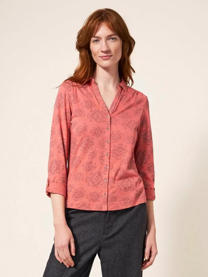 Women SHIRTS and BLOUSES White Stuff Annie Cotton Jersey Shirt Pink Print