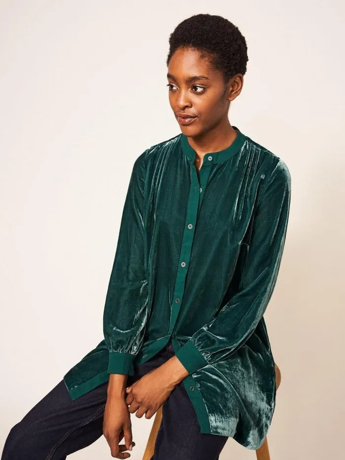 Women SHIRTS and BLOUSES White Stuff Dakota Velvet Tunic Mid Teal Women SHIRTS and BLOUSES White Stuff Dakota Velvet Tunic Mid Teal