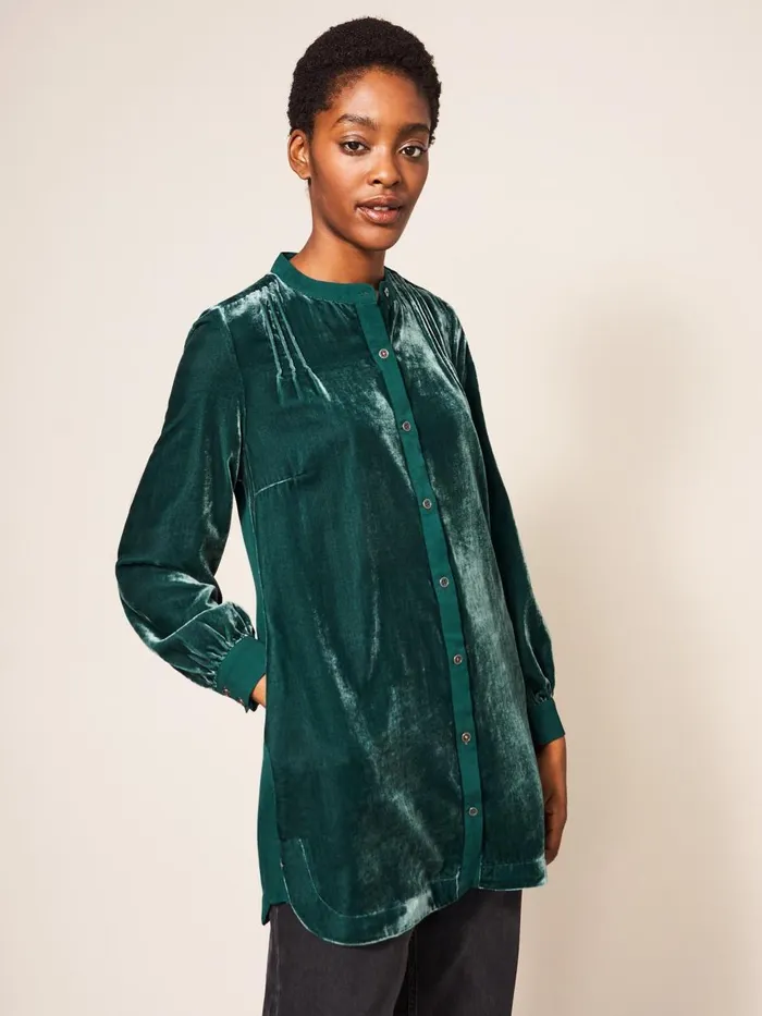 Women SHIRTS and BLOUSES White Stuff Dakota Velvet Tunic Mid Teal Women SHIRTS and BLOUSES White Stuff Dakota Velvet Tunic Mid Teal