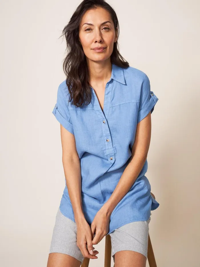 Women SHIRTS and BLOUSES White Stuff Elsie Linen Tunic Mid Blue Women SHIRTS and BLOUSES White Stuff Elsie Linen Tunic Mid Blue